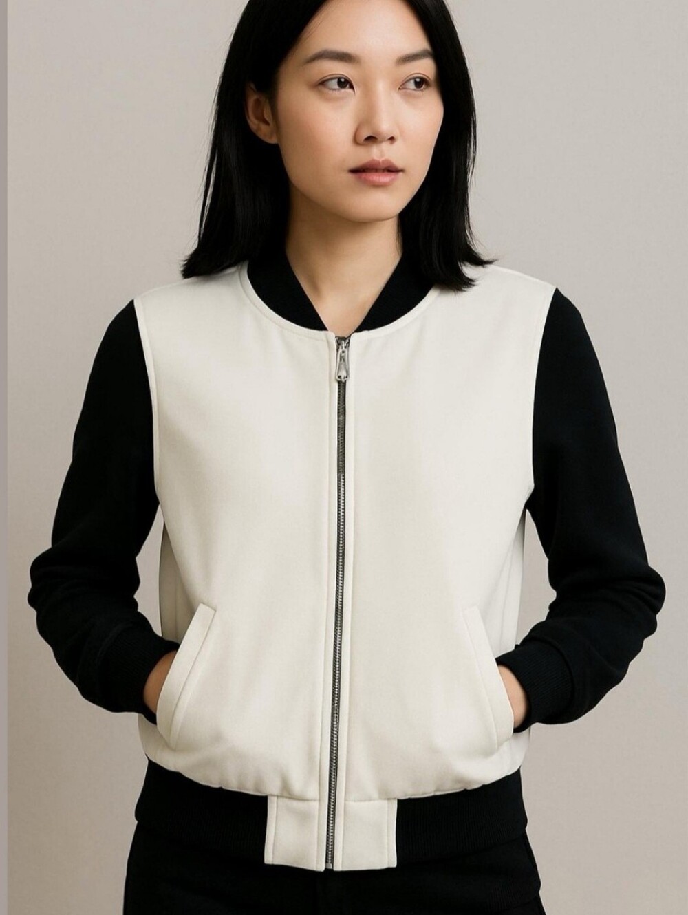 Babaton Women M Black and Cream Bomber Jacket Peacock Emboidered Back Detail